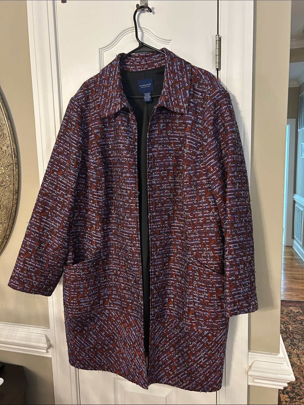 Doncaster Multicolor Textured Zip Front Coat in Rust Tweed